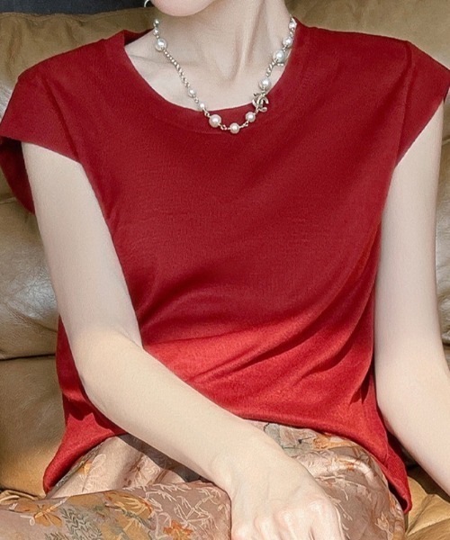 yuue' ( wear )(ユーイ)の「フレンチスリーブサマートップス(Tシャツ/カットソー・レディース・チャコールグレー/レッド/ブラック/ホワイト・FREE)」の9枚目の写真