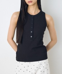 ヘンリーネックタンクトップ 夏服 ノースリーブトップス