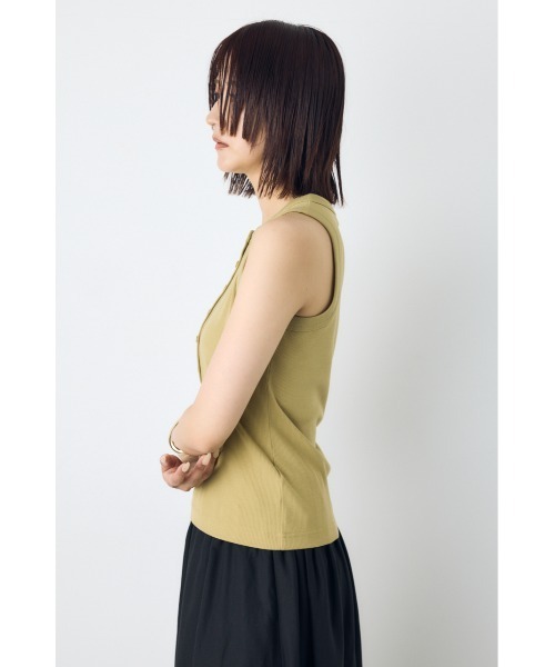 AZUL by moussy(アズールバイマウジー)の「ヘンリーネックタンクトップ(タンクトップ・レディース・ベージュ/オフホワイト/ブラック・SMALL/MEDIUM)」の7枚目の写真