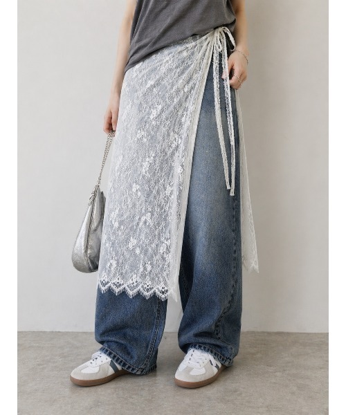 セール】レースラップスカート レースレイヤードラップスカート デニム