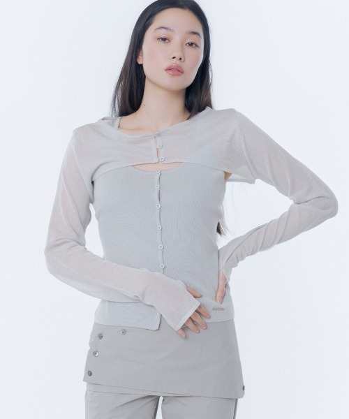 Miseki SEOUL（ミセキソウル）の「LAYERED BOLERO KNIT TOP（Tシャツ/カットソー・レディース・ブラック/グレー/チャコールグレー・OS）」の3枚目の写真