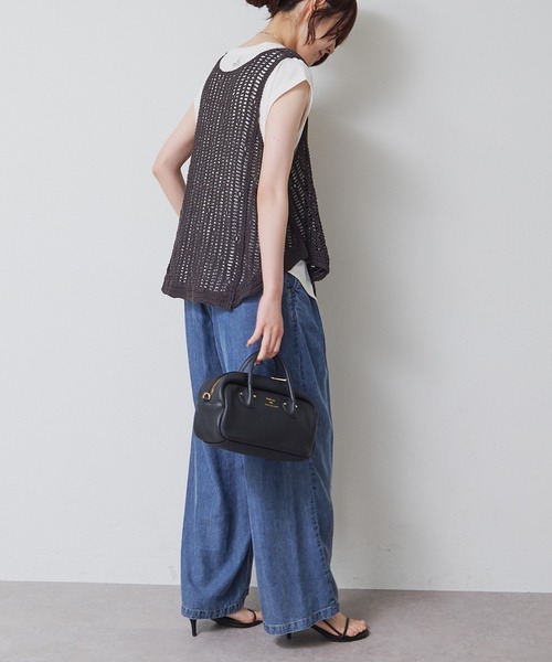 PUAL CE CIN(ピュアルセシン)の「カギ針編み風透かし柄ビスチェ(ベスト・レディース・チャコールグレー/ナチュラル・FREE)」の14枚目の写真