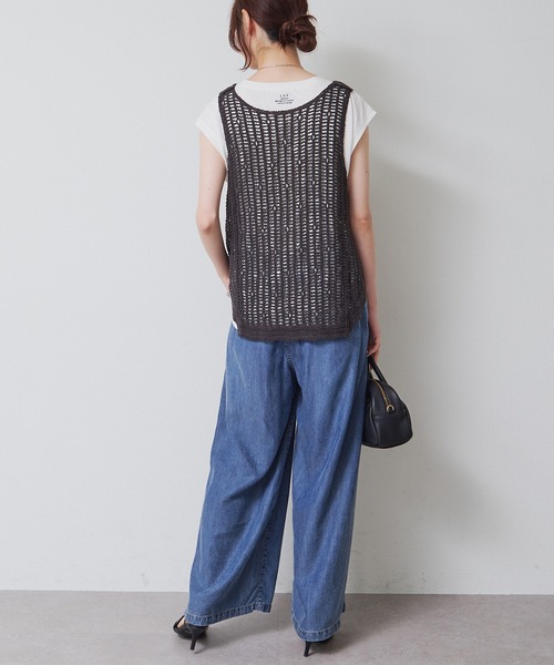 PUAL CE CIN(ピュアルセシン)の「カギ針編み風透かし柄ビスチェ(ベスト・レディース・チャコールグレー/ナチュラル・FREE)」の15枚目の写真