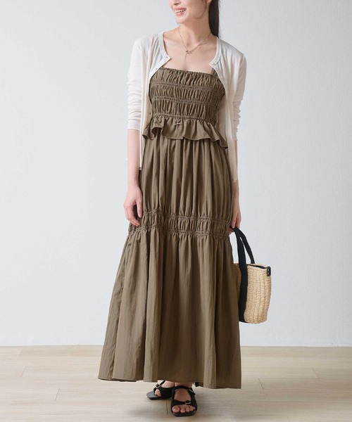 laulea(ラウレア)の「ナチュラルワッシャー 胸シャーリング ペプラムSet-Up風 ジャンスカ(ジャンパースカート・レディース・ダークグレー/カーキ/ブラック/ブラウン・M)」の1枚目の写真