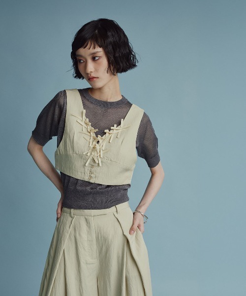 W:Huku(フーク)の「【W:Huku / ドライタッチツイル】リボンビスチェ / Dry-Touch Twill Ribbon Bustier(ベスト・レディース・ブラック/ベージュ・M/L)」の7枚目の写真