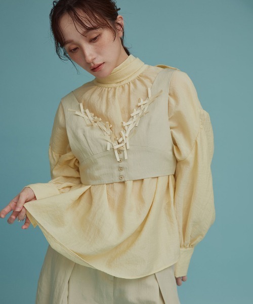 W:Huku(フーク)の「【W:Huku / ドライタッチツイル】リボンビスチェ / Dry-Touch Twill Ribbon Bustier(ベスト・レディース・ブラック/ベージュ・M/L)」の16枚目の写真
