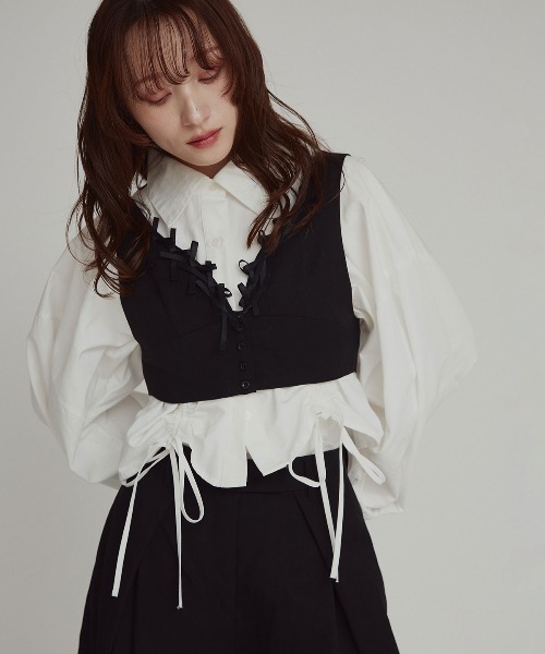 W:Huku(フーク)の「【W:Huku / ドライタッチツイル】リボンビスチェ / Dry-Touch Twill Ribbon Bustier(ベスト・レディース・ブラック/ベージュ・M/L)」の22枚目の写真