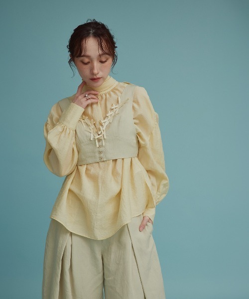 W:Huku(フーク)の「【W:Huku / ドライタッチツイル】リボンビスチェ / Dry-Touch Twill Ribbon Bustier(ベスト・レディース・ブラック/ベージュ・M/L)」の9枚目の写真