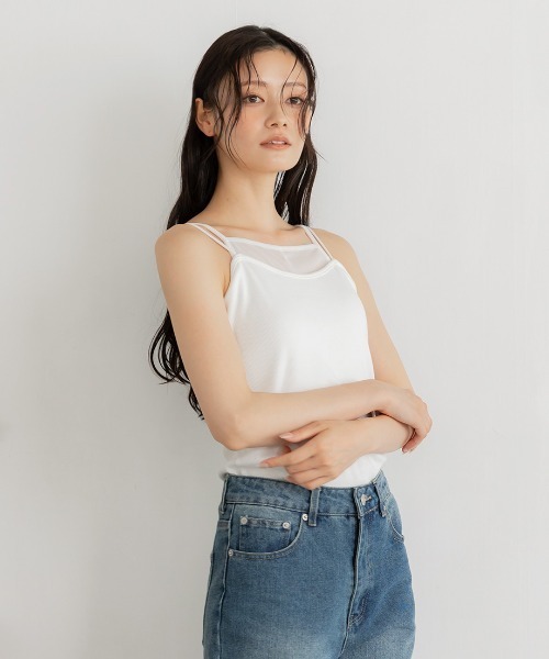 Nulli(ヌリ)の「カップ付きシアーレイヤードキャミソール(キャミソール・レディース・ブラウン/ブラック/オフホワイト・FREE)」の4枚目の写真