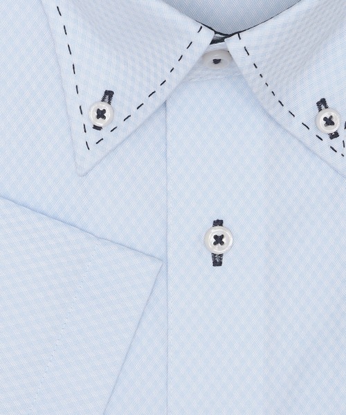 TOKYO SHIRTS（トウキョウシャツ）の「【超形態安定】【吸水速乾】  形態安定ノンアイロン ボタンダウン 半袖ビジネスワイシャツ（ビジネスシャツ・メンズ・サックスブルー・首回り37cm/首回り39cm/首回り41cm/首回り42cm/首回り43cm）」の3枚目の写真