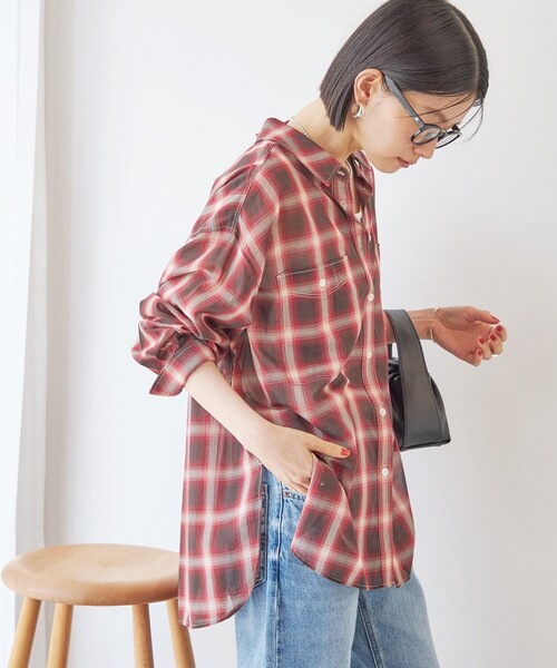 SHIPS(シップス)の「〈手洗い可能〉シアー チェック オーバー サイズ シャツ(シャツ/ブラウス・レディース・オリーブ/レッド・ONE SIZE)」の12枚目の写真