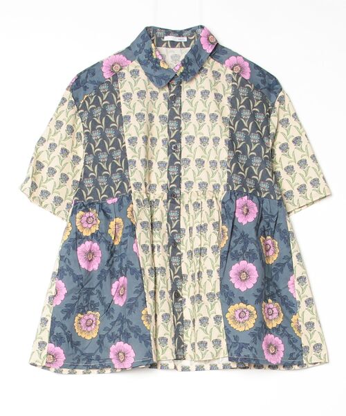 sandy（サンディー）の「プリント切替ブラウス（Tシャツ/カットソー・レディース・ベージュ/ブルー/チャコールグレー/グレー・FREE）」の3枚目の写真