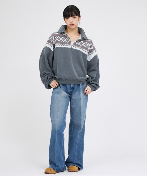 REMI RELIEF（レミレリーフ）の「【REMI RELIEF / レミレリーフ】 ヴィンテージ裏毛 雪柄ハーフZIP / ユニセックス（スウェット・メンズ・グレー系その他/ブラック系その他・L/M）」の12枚目の写真