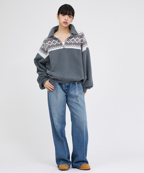 REMI RELIEF（レミレリーフ）の「【REMI RELIEF / レミレリーフ】 ヴィンテージ裏毛 雪柄ハーフZIP / ユニセックス（スウェット・メンズ・グレー系その他/ブラック系その他・L/M）」の13枚目の写真