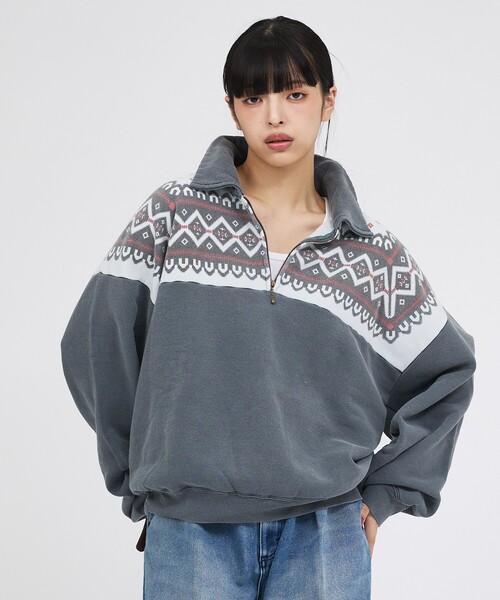 REMI RELIEF（レミレリーフ）の「【REMI RELIEF / レミレリーフ】 ヴィンテージ裏毛 雪柄ハーフZIP / ユニセックス（スウェット・メンズ・グレー系その他/ブラック系その他・L/M）」の14枚目の写真