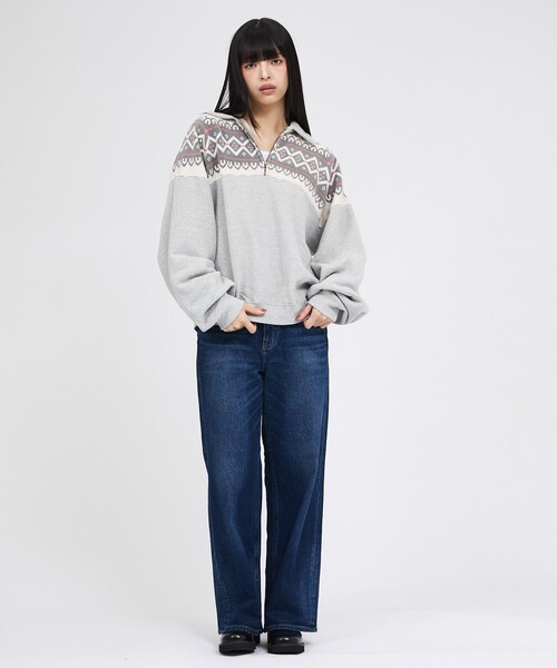 REMI RELIEF（レミレリーフ）の「【REMI RELIEF / レミレリーフ】 ヴィンテージ裏毛 雪柄ハーフZIP / ユニセックス（スウェット・メンズ・グレー系その他/ブラック系その他・L/M）」の4枚目の写真