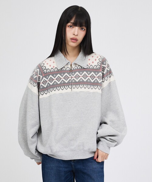 REMI RELIEF（レミレリーフ）の「【REMI RELIEF / レミレリーフ】 ヴィンテージ裏毛 雪柄ハーフZIP / ユニセックス（スウェット・メンズ・グレー系その他/ブラック系その他・L/M）」の5枚目の写真
