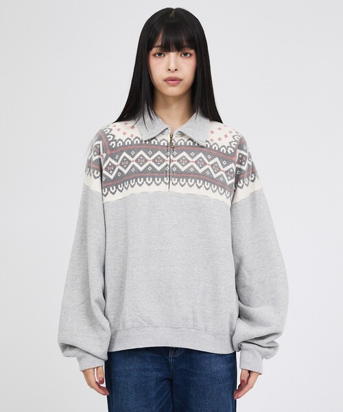REMI RELIEF（レミレリーフ）の「【REMI RELIEF / レミレリーフ】 ヴィンテージ裏毛 雪柄ハーフZIP / ユニセックス（スウェット・メンズ・グレー系その他/ブラック系その他・L/M）」の6枚目の写真