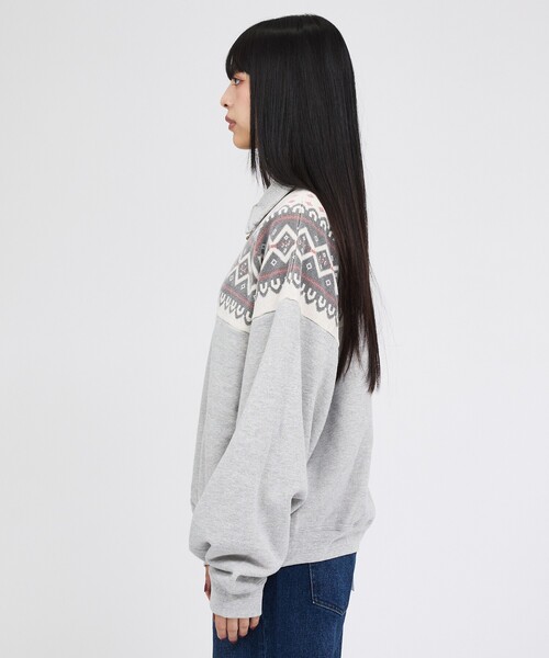REMI RELIEF（レミレリーフ）の「【REMI RELIEF / レミレリーフ】 ヴィンテージ裏毛 雪柄ハーフZIP / ユニセックス（スウェット・メンズ・グレー系その他/ブラック系その他・L/M）」の7枚目の写真