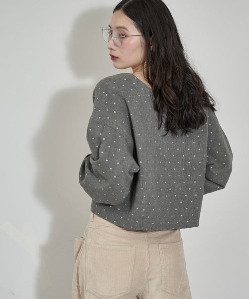 THE YOn(ザヨン)の「2wayグリッタードットツイードクロップドノーカラージャケット(ノーカラージャケット・レディース・チャコールグレー/グレー・FREE)」の7枚目の写真