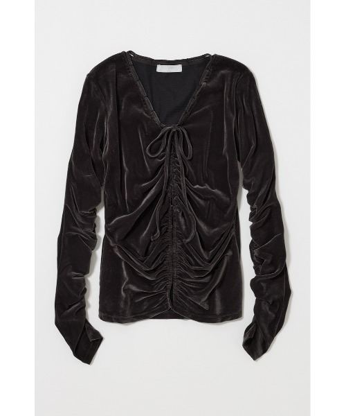 MOUSSY(マウジー)の「【26年AW新作】SHEER VELOUR カーディガン(カーディガン/ボレロ・レディース・ベージュ/ブラック/グレー・FREE)」の2枚目の写真