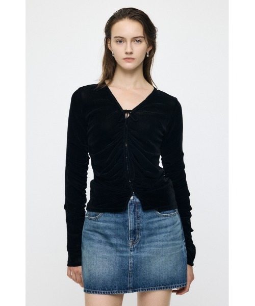 MOUSSY(マウジー)の「【26年AW新作】SHEER VELOUR カーディガン(カーディガン/ボレロ・レディース・ベージュ/ブラック/グレー・FREE)」の1枚目の写真