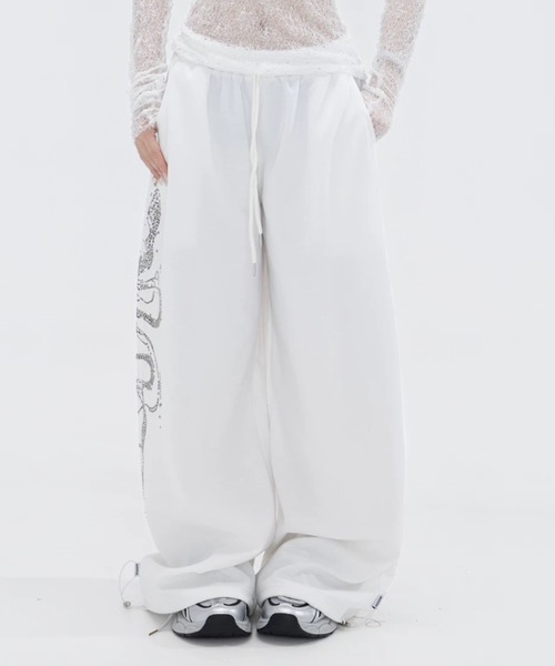 Teem Store（チームストア）の「ラインストーン付きワイドスウェットパンツ イージーパンツ（スウェットパンツ・レディース・パープル/チャコール/ホワイト/ブラック・L/M）」の7枚目の写真