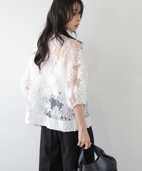 AMELY(エミリー)の「フラワーレースシアーカーディガン(カーディガン/ボレロ・レディース・ホワイト/ブラック・フリー)」の7枚目の写真