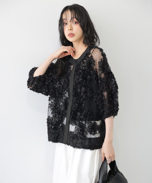 AMELY(エミリー)の「フラワーレースシアーカーディガン(カーディガン/ボレロ・レディース・ホワイト/ブラック・フリー)」の8枚目の写真
