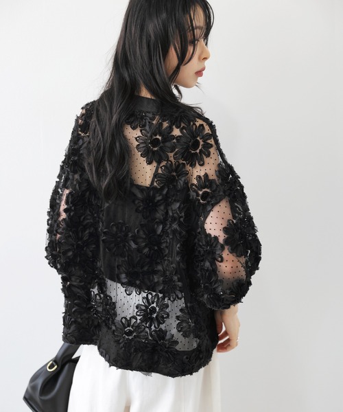 AMELY(エミリー)の「フラワーレースシアーカーディガン(カーディガン/ボレロ・レディース・ホワイト/ブラック・フリー)」の9枚目の写真