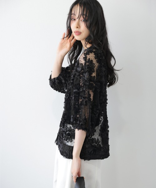 AMELY(エミリー)の「フラワーレースシアーカーディガン(カーディガン/ボレロ・レディース・ホワイト/ブラック・フリー)」の10枚目の写真