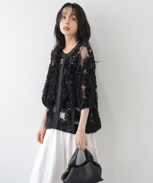 AMELY(エミリー)の「フラワーレースシアーカーディガン(カーディガン/ボレロ・レディース・ホワイト/ブラック・フリー)」の11枚目の写真