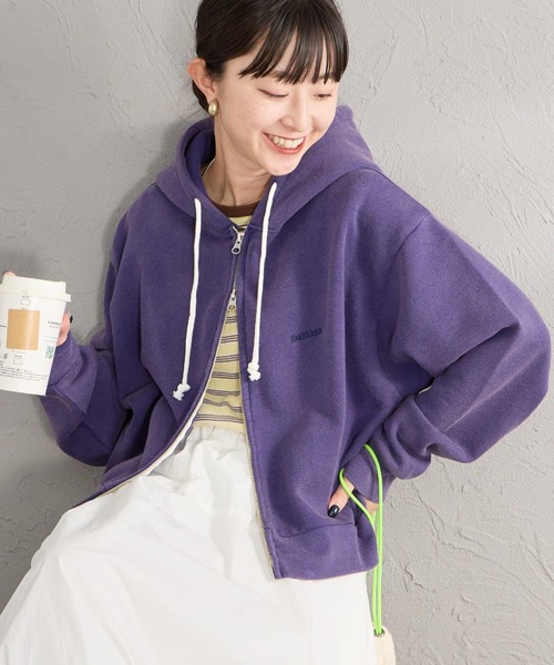 Healthknit（ヘルスニット）の「【WEB先行予約】[HEALTHKNIT/ヘルスニット] 別注 ショート丈 ブリーチ加工ジップパーカー（パーカー・レディース・アッシュグレー/ブラック/ネイビー/レッド/サックスブルー・F）」の3枚目の写真