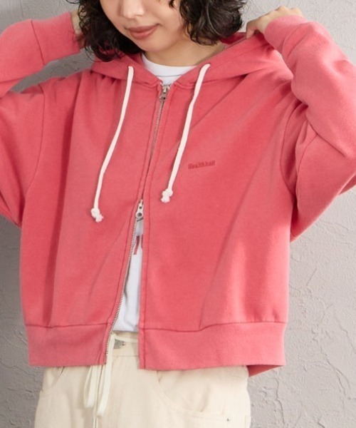 Healthknit（ヘルスニット）の「【WEB先行予約】[HEALTHKNIT/ヘルスニット] 別注 ショート丈 ブリーチ加工ジップパーカー（パーカー・レディース・アッシュグレー/ブラック/ネイビー/レッド/サックスブルー・F）」の5枚目の写真