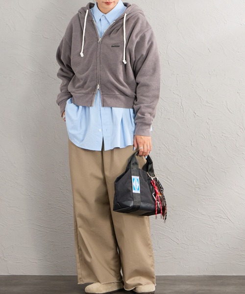 Healthknit（ヘルスニット）の「【WEB先行予約】[HEALTHKNIT/ヘルスニット] 別注 ショート丈 ブリーチ加工ジップパーカー（パーカー・レディース・アッシュグレー/ブラック/ネイビー/レッド/サックスブルー・F）」の6枚目の写真