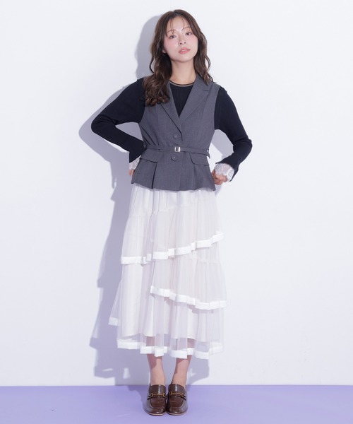 JILL by JILL STUART(ジルバイジルスチュアート)の「ベルト付きペプラムジレ(ベスト・レディース・ブラウン/グレー・FREE)」の7枚目の写真
