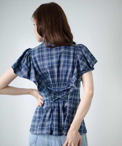 AND COUTURE(アンドクチュール)の「ラッフルスリーブチェックシャツブラウス(シャツ/ブラウス・レディース・ネイビー/ブルー・FREE)」の17枚目の写真