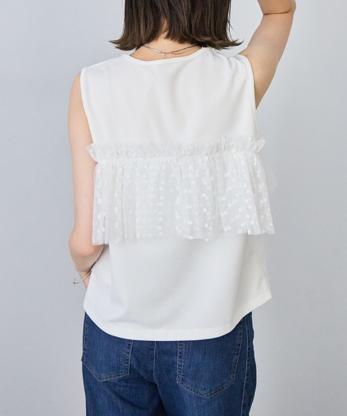 each(イーチ)の「ドットチュール付きノースリTシャツ(Tシャツ/カットソー・レディース・ホワイト/ブラック・FREE)」の6枚目の写真