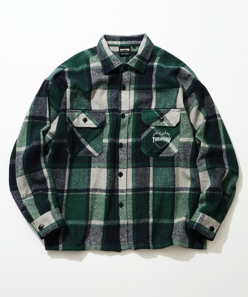 THRASHER(スラッシャー)の「【THRASHER/スラッシャー】ロゴ刺繍 ヘビーネルシャツ(シャツ/ブラウス・メンズ・グリーン・M)」の1枚目の写真
