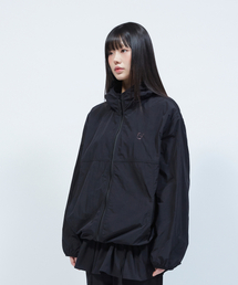 フローラルロゴクランキーフードウィンドブレーカーBLACK