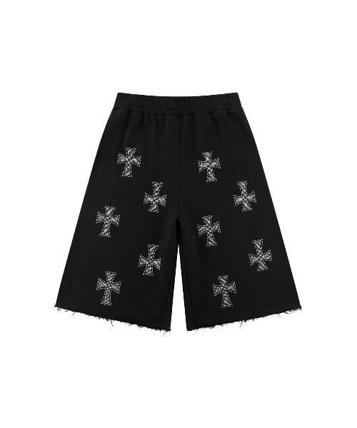 UNKNOWN LONDON(アンノウン・ロンドン)の「スエットショーツ|Allover Rhinestone Baggy Sweat Shorts|Unknown London(その他パンツ・メンズ・ブラック・SMALL/MEDIUM/LARGE/X-LARGE)」の1枚目の写真