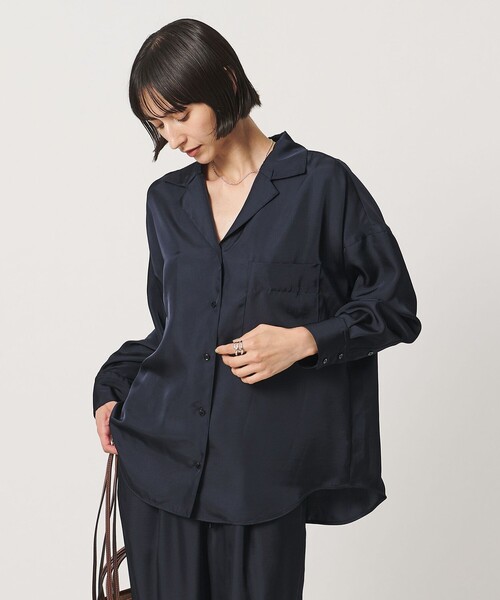 UNITED ARROWS(ユナイテッドアローズ)の「シルクライク オープンカラー シャツ ‐ウォッシャブル‐(シャツ/ブラウス・レディース・その他1/ネイビー・FREE)」の1枚目の写真