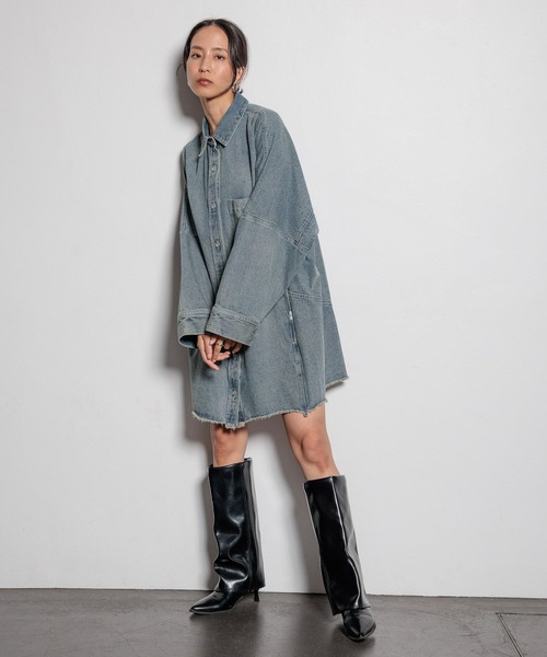 HEREIAM(ヘレイアム)の「【HEREIAM】コクーンデニムシャツワンピース(ワンピース・レディース・ブラウン系/インディゴブルー・SMALL/MEDIUM)」の2枚目の写真