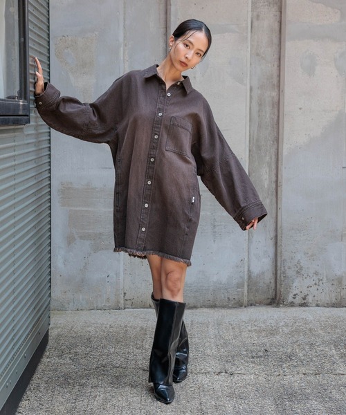 HEREIAM(ヘレイアム)の「【HEREIAM】コクーンデニムシャツワンピース(ワンピース・レディース・ブラウン系/インディゴブルー・SMALL/MEDIUM)」の5枚目の写真