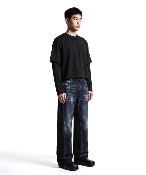 C WEAR BY THE GENIUS（シーウェアバイザジーニアス）の「ネックバインディング メンズ クロップTシャツ ブラック（Tシャツ/カットソー・メンズ・その他・SMALL/MEDIUM/LARGE/X-LARGE/XX-LARGE）」の3枚目の写真