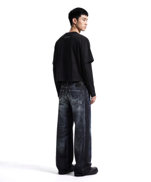 C WEAR BY THE GENIUS（シーウェアバイザジーニアス）の「ネックバインディング メンズ クロップTシャツ ブラック（Tシャツ/カットソー・メンズ・その他・SMALL/MEDIUM/LARGE/X-LARGE/XX-LARGE）」の4枚目の写真