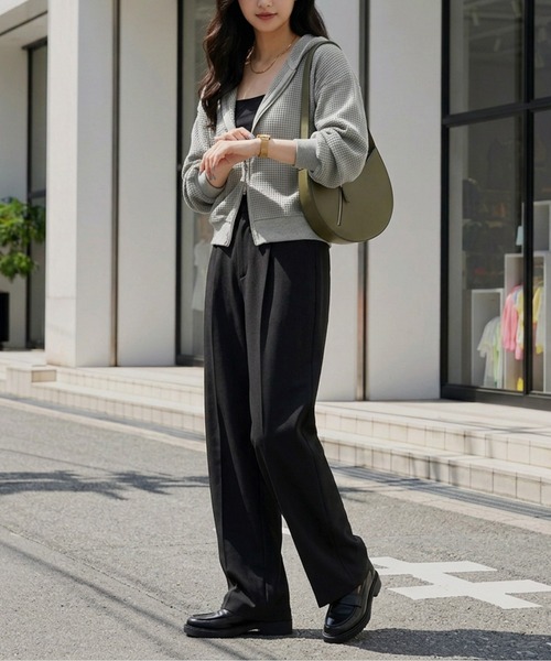 AMELY(エミリー)の「ダブルジップ ワッフル編み ニットパーカー/ショート丈/羽織り/(パーカー・レディース・ブラック/アイボリー/グレー/ブラウン・フリー)」の19枚目の写真