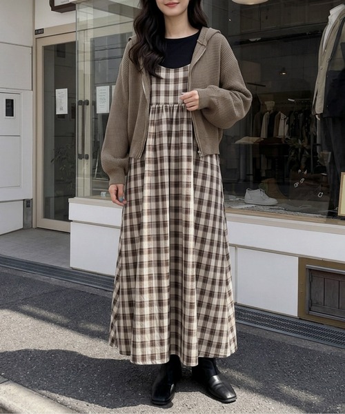 AMELY(エミリー)の「ダブルジップ ワッフル編み ニットパーカー/ショート丈/羽織り/(パーカー・レディース・ブラック/アイボリー/グレー/ブラウン・フリー)」の11枚目の写真