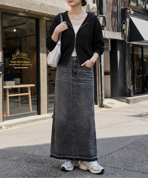 AMELY(エミリー)の「ダブルジップ ワッフル編み ニットパーカー/ショート丈/羽織り/(パーカー・レディース・ブラック/アイボリー/グレー/ブラウン・フリー)」の14枚目の写真