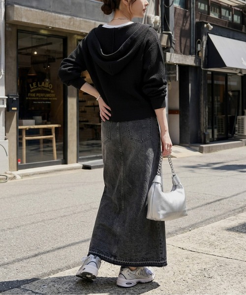AMELY(エミリー)の「ダブルジップ ワッフル編み ニットパーカー/ショート丈/羽織り/(パーカー・レディース・ブラック/アイボリー/グレー/ブラウン・フリー)」の16枚目の写真